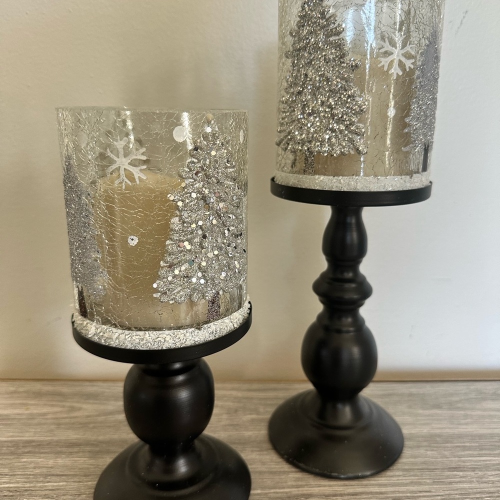 Elegant Silver and Black Candle Holders